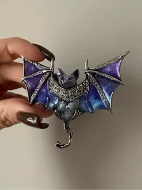 Purple Bat Gothic Cat Brooch